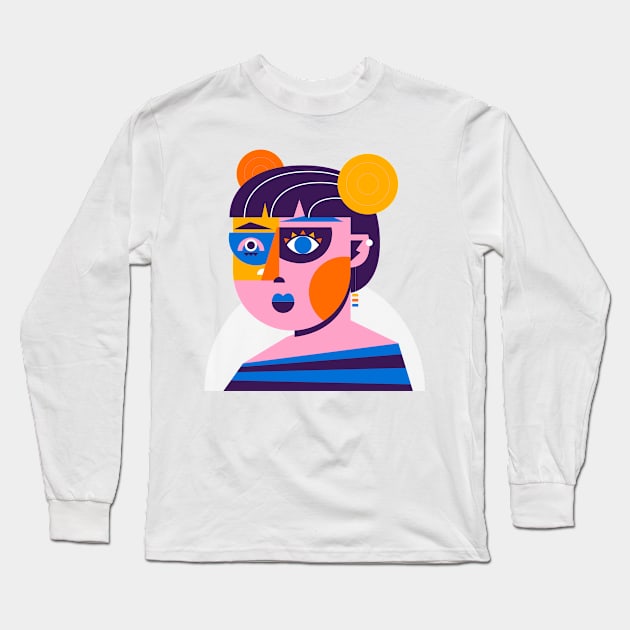 Flat Abstract Portrait Shapes Long Sleeve T-Shirt by Mako Design 